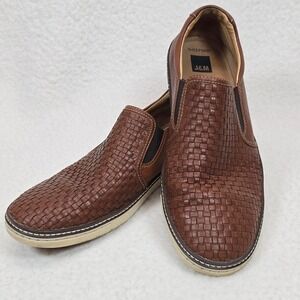 Johnston & Murphy Men's 12M Woven Leather Slip On Shoes Brown Casual Comfort